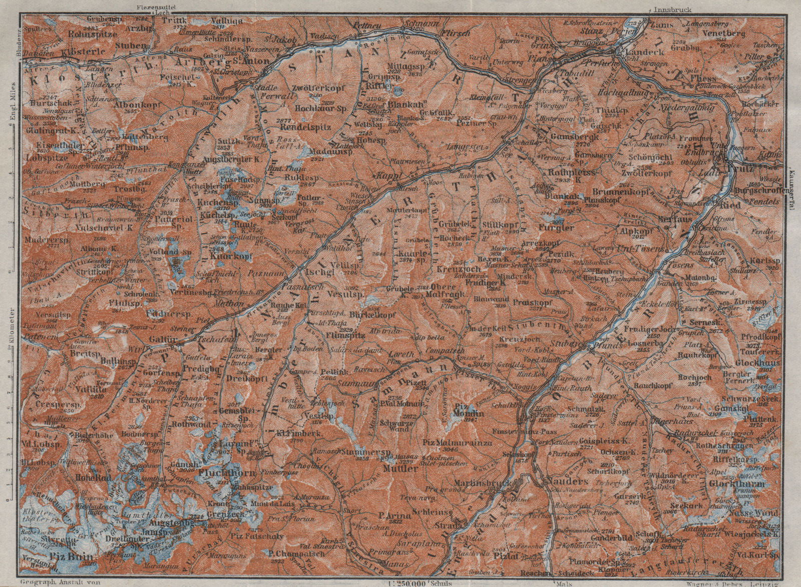 SAMNAUNGRUPPE VERWALLGRUPPE Paznauntal Oberinntal St Anton Ischgl 1923 old map
